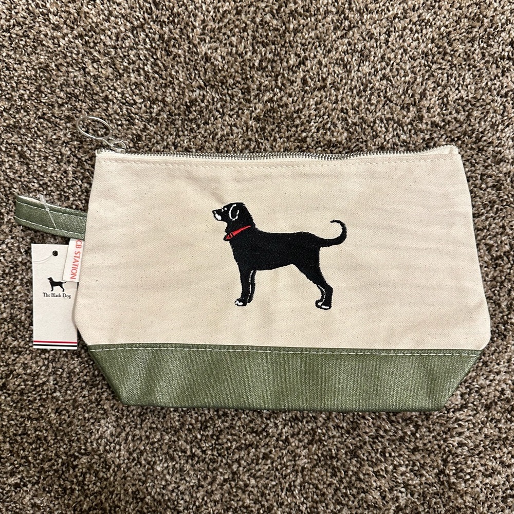 NWT The Black Dog Canvas Pouch in Metallic Green